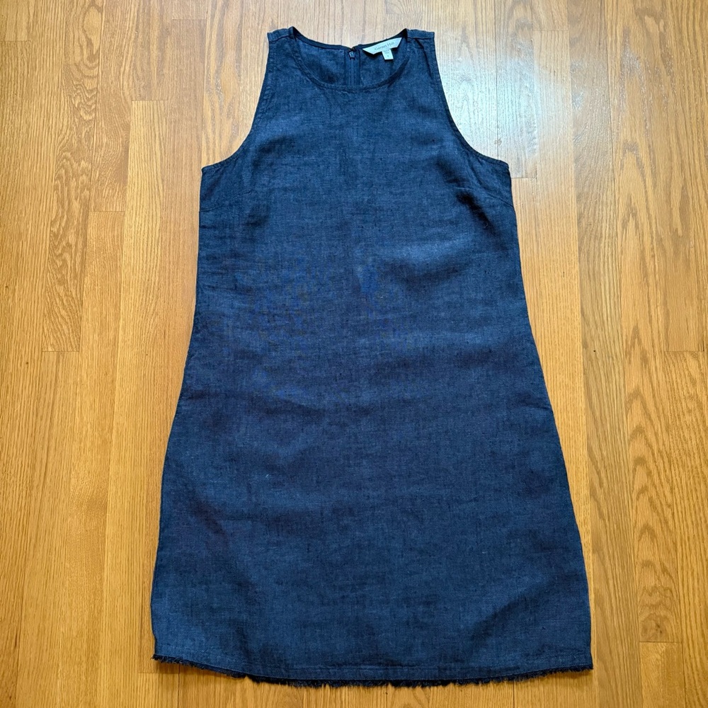 Garnet Hill Linen Fringe-Hem A-Line Dress Indigo Navy